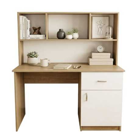 Bureau HOMESTYLE SMIL 120 cm avec huche, tiroir et placard – Pin & Blanc